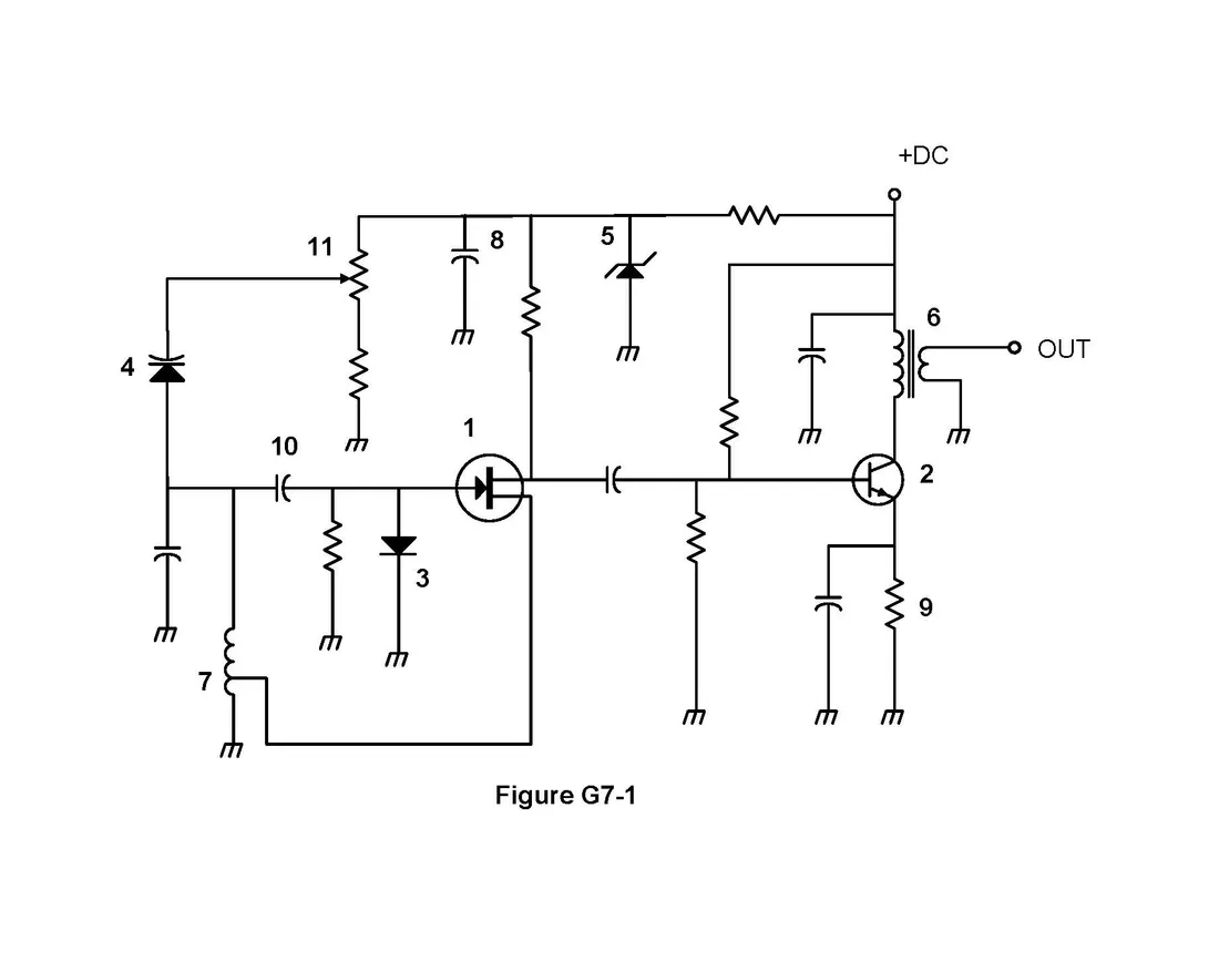 Figure G7-1: schematic diagram of a transistor circuit with eleven numbered component symbols.